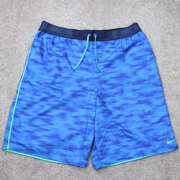 Nike Swim Board Shorts NWT Mens 2XL XXL Blue Geometric Mesh Lined Drawstring - Picture 2 of 15